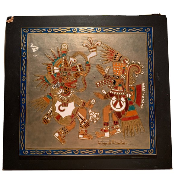 Miguel Pineda Enamel On Copper Plaque Aztec God Itztlacoliuhqui